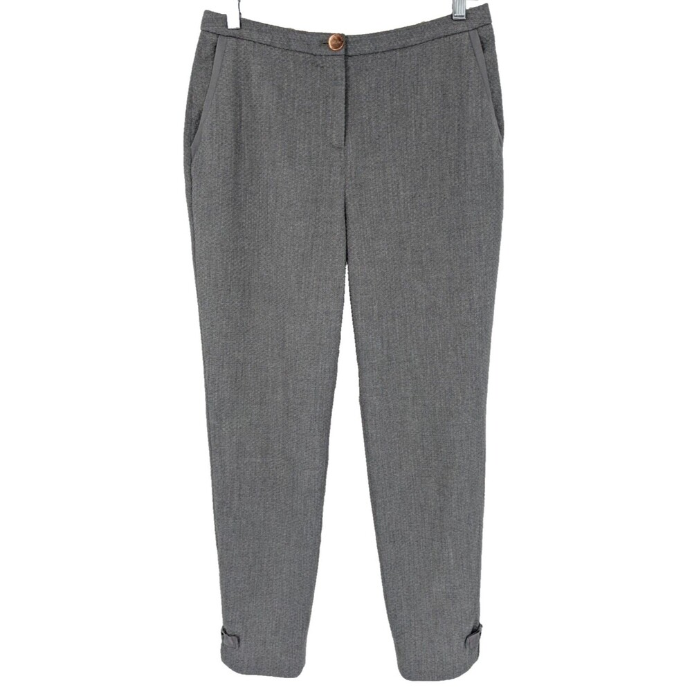Ted Baker Pants 2 Gray Texture Slim Leg Slit & Bow on Leg Great